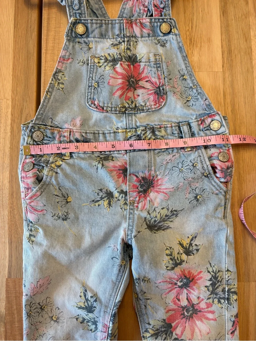 GAP Toddler Girls Floral Print Light Blue Denim Overalls 100% Cotton 3T